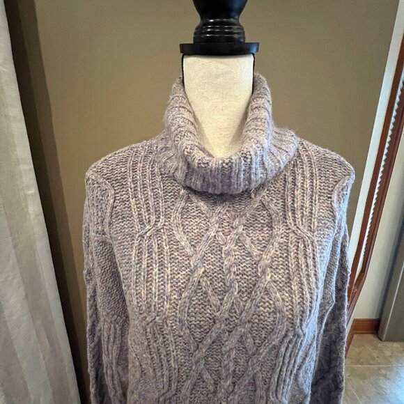 American Eagle Purple Gray Cable Knit Chunky Turtle Neck Sweater, Size Small - Picture 2 of 10